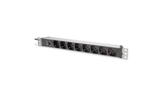 Digitus Socket strip with aluminum profile and back-up fuse, 8-way Italian output, 2 m cable IEC C14