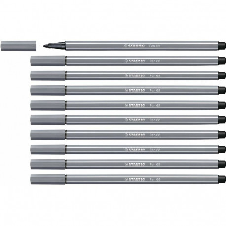 Felt-tip pens Stabilo Pen 68 Dark grey (10 Pieces)