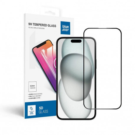 Blue Star 5D karastatud klaas kaetud raamiga Apple iPhone 16 Plus must