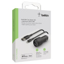 Belkin BoostCharge Dual USB-A Car Charger 24W -autolaturi USB-A - Lightning -kaapelilla, musta