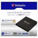 Verbatim External Slimline Blu-ray Burner + USB-C/USB-A cable black/black 43889