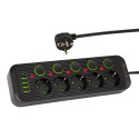 98-209# Võrgu pikendusjuhe ps-550s 5-pesa 4xusb 1xusb-c 5m must 2x1mm