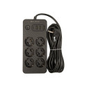 98-212# Võrgu pikendusjuhe ps-650 6-pesa 3xusb 1xusb-c 5m must 2x1mm