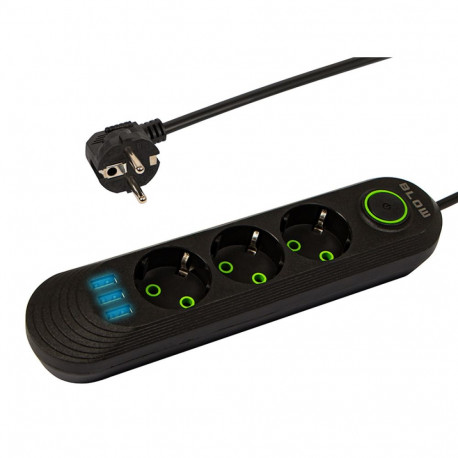 98-215# Przedłużacz sieciowy ps-350 3-gniazda 3xusb 5m czarny 3x1mm