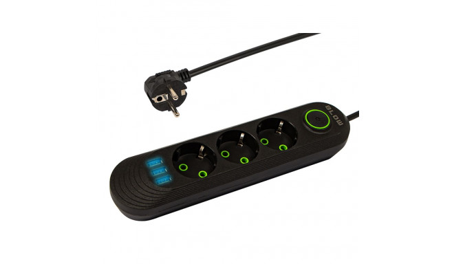 98-214# võrgupikendus ps-330 3-pesa 3xusb 3m must 3x1mm