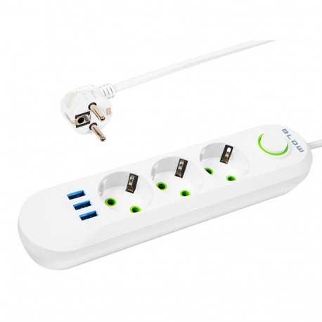 98-217# Przedłużacz sieciowy ps-330 3-gniazda 3xusb 3m biały 3x1mm