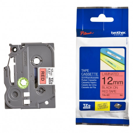 BROTHER TZE431 teipkassett 12mm 8m punane must P-touch 200 300 500 seeria jaoks