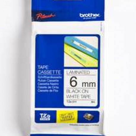 BROTHER TZE211 teipkassett 6mm 8m valge/must P-touch 200/300/500 seeria