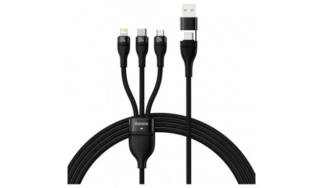 Baseus USB cable USB-A + USB-C - USB-C + microUSB + Lightning 1.2 m Black (CASS030101)