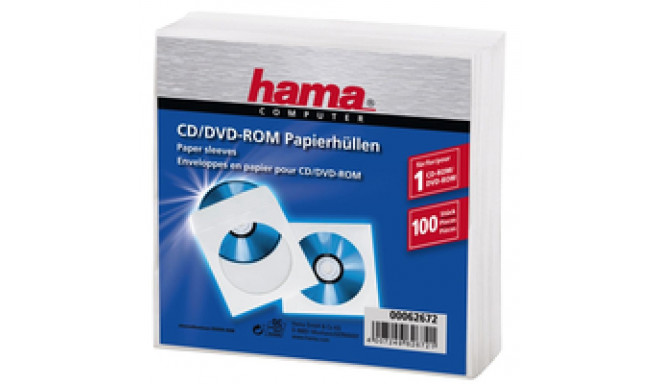 Hama 1x100 CD/DVD Paper Sleeves  white 62672 4007249626721