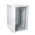 Wall-mounted network cabinet 19" 18U rack 600x600, door pane, gray, unshared, folded, 60kg