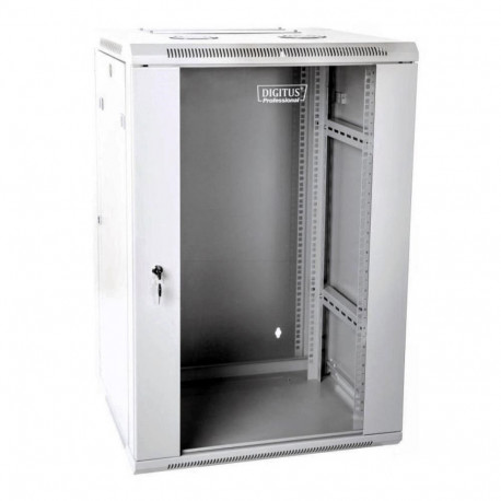 Seinale paigaldatav võrgu kapp 19" 18U rack 600x600, klaasuks, hall, jagatud, kokkupandav, 60kg