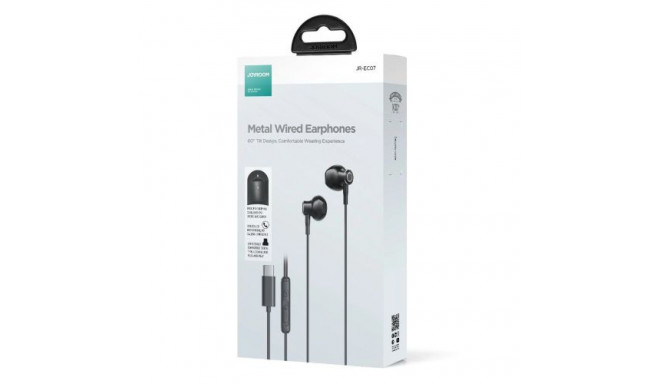 Joyroom Earphone Wired In-Ear Metal Headphones with Remote and Microphone, Type-C USB, Black EU (JR-