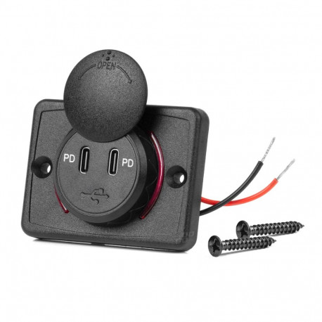 Veekindel ruudukujuline autolaadija usb-pesadega 2x usb-c 12v 24v amio-04232