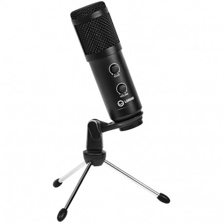 LORGAR Soner 313, Gaming Microphones, Black, USB condenser microphone with Volume Knob & Echo Kob, i