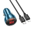 HOCO car charger USB A + Type C with digital display + cable Type C to Lightning PD QC3.0 3A 48W Z50