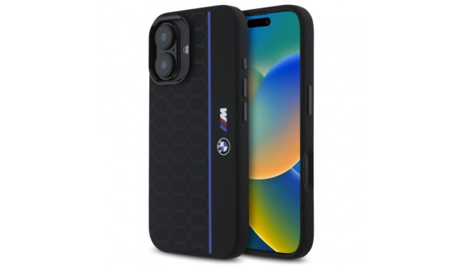 BMW Silicone Hexagon Blue Line MagSafe iPhone 16 Case - Black
