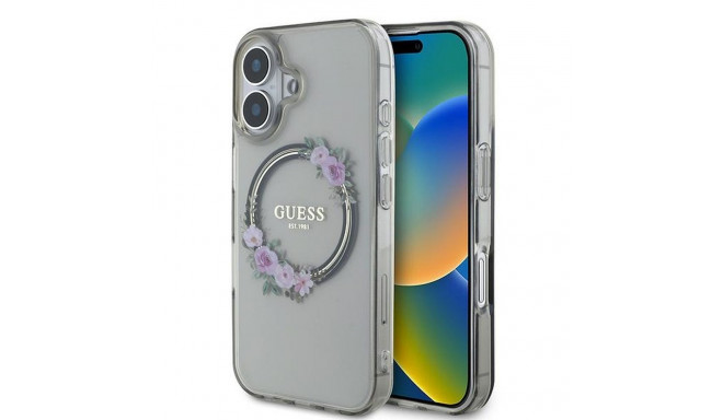 GUESS case for IPHONE 16 compatible with MagSafe GUHMP16SHFWFCK (IML Flowers Wreath) black
