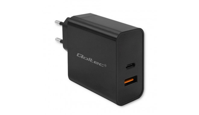 Qoltec 52381 Super Quick PD laadija | 1xUSB-C | 1xUSB| 90W | 5-20V | 2.4-4.35A | Must