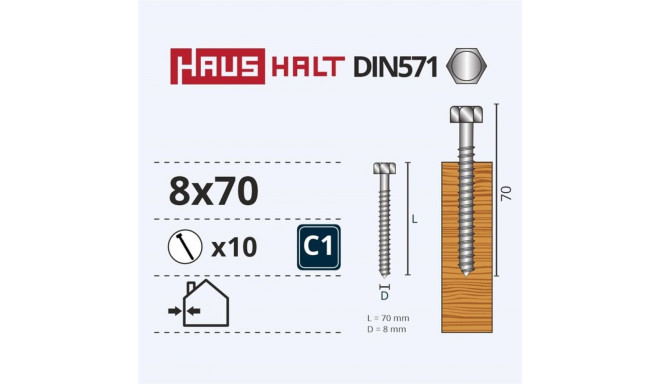 CHIPBOARD SCREW DIN571 8X70 10 PCS