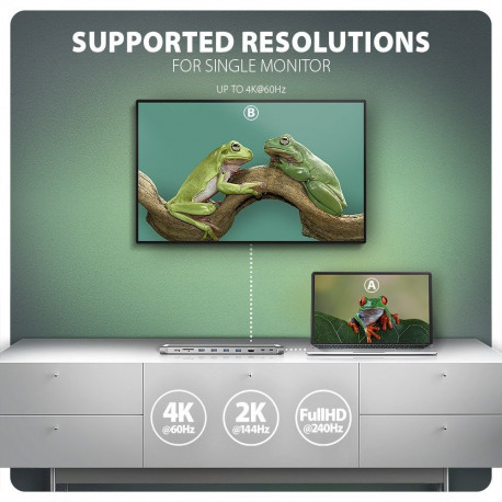 AXAGON mitmeportiline jaotur HMC-10HLS 4x USB-A ja 2x USB-C HDMI 4K/60Hz RJ-45 SD/microSD PD100W