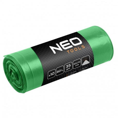 Prügihoidjad 60 L, rohelised teibiga, 35 mikronit, 10 tk