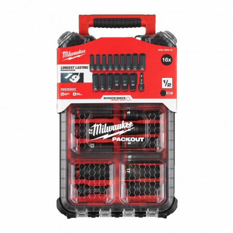 MILWAUKEE SET OF LONG IMPACT SOCKETS 1/2" 16 pcs. PACKOUT