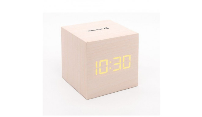 Evelatus EMC02 Digital Wood Cube Alarm Clock with temperature + USB adapter White