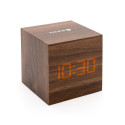 Evelatus EMC02 Digital Wood Cube Alarm Clock with temperature + USB adapter Dark Wood