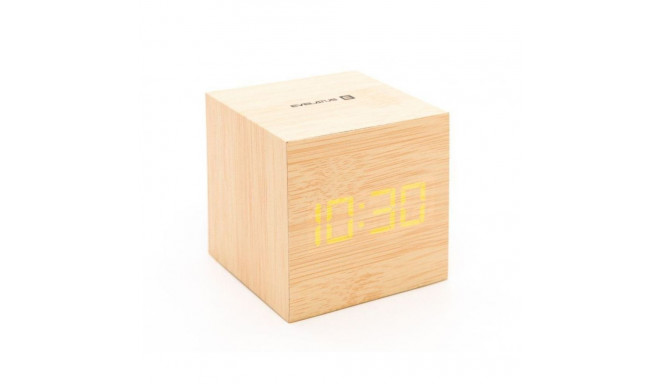 Evelatus EMC02 Digital Wood Cube Alarm Clock with temperature + USB adapter Yellow