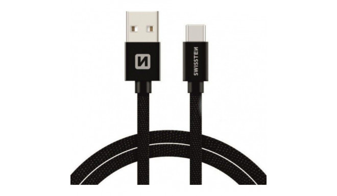 Swissten Textile Quick Charge 3.1 USB to USB-C 1.2m Black