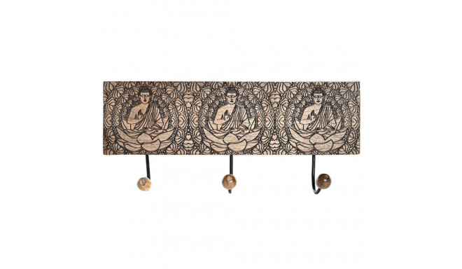 Wall mounted coat hanger DKD Home Decor Metal Mango wood Natural Buddha Oriental 38 x 6 x 18 cm