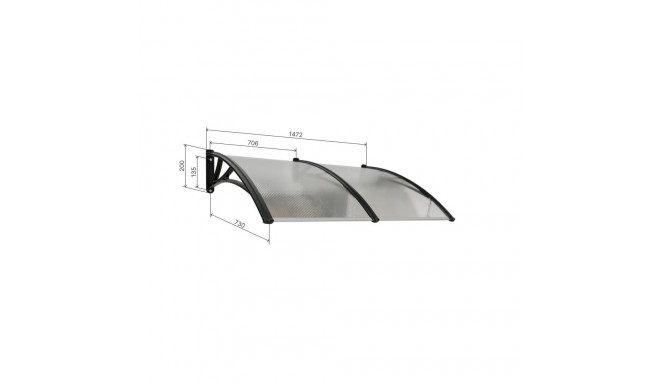 Canopy over the door, brown, with transparent polycarbonate, width 1472 mm, Conos
