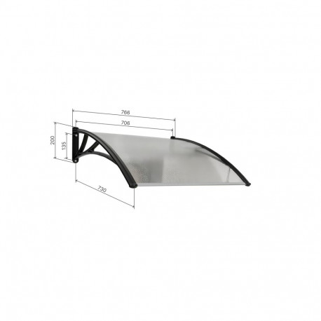 Ukse varikatus CONOS, must, läbipaistva polükarbonaadiga, laius 766 mm