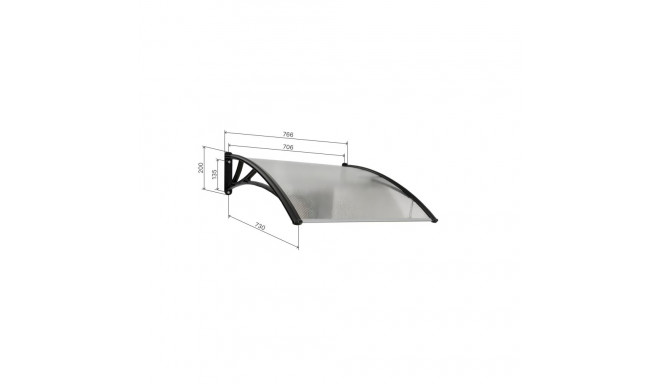 Ukse varikatus CONOS, must, läbipaistva polükarbonaadiga, laius 766 mm