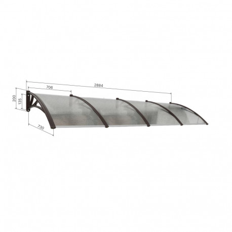 Ukse varikatus CONOS, must, läbipaistva polükarbonaadiga, laius 2884 mm