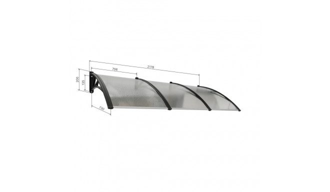Ukse varikatus CONOS, must, läbipaistva polükarbonaadiga, laius 2178 mm