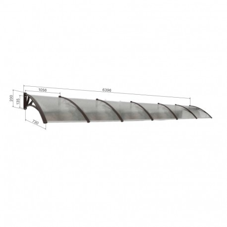 Canopy over the door, black, with transparent polycarbonate, width 6396 mm, Conos