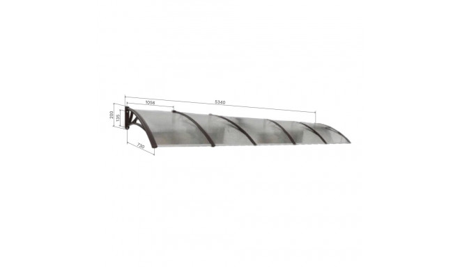 Canopy over the door, black, with transparent polycarbonate, width 5340 mm, Conos