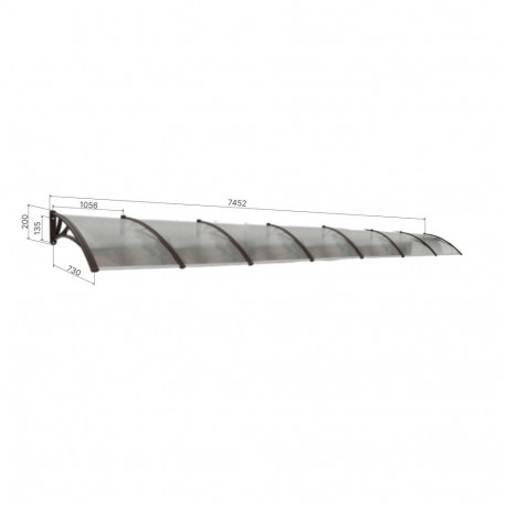 Ukse varikatus CONOS, must, läbipaistva polükarbonaadiga, laius 7452 mm