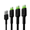 Green Cell komplekt 3x Ray USB-C 120cm kaabel rohelise LED-taustvalgustusega, kiirlaadimine Ultra Ch