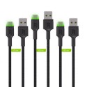 Green Cell komplekt 3x Ray USB-C 120cm kaabel rohelise LED-taustvalgustusega, kiirlaadimine Ultra Ch