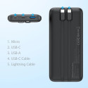 Powerbank Choetech B654 10000mAh 22.5W USB-A / USB-C / micro USB z wbudowanym kablem USB-C / Lightni