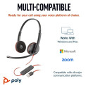 Poly Blackwire 3220 Stereo Wired Headset, USB-C, USB-C/A Adapter, Black