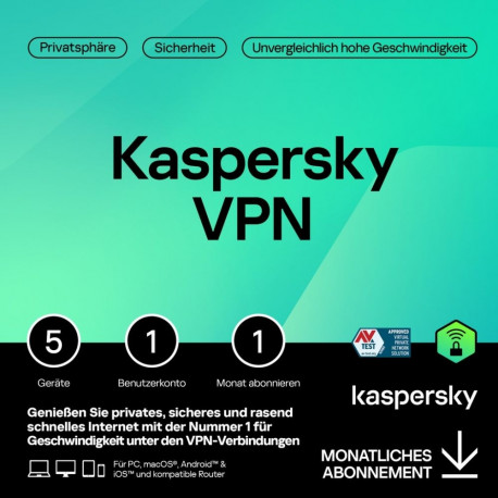 "Kaspersky Secure Connection –  1 User, 5 Device, 1 Month - Subscription (ABO) – ESD-Download"