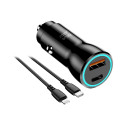 BLUE STAR car charger 3A 25W Type C + USB A + cable Type C to Lightning PD QC3.0 AFC PPS black