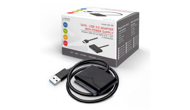 USB 3.0 - SATA III adapter 3.5"/2.5" ketastele toiteallikaga Must