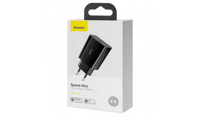 Baseus Travel Charger Speed Mini 1C Quick Charger 20W EU Black (CCFS-SN01)