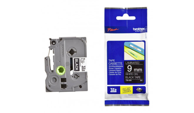 Brother TZe-325 -kleebiselint, 9 mm x 8 m, valge mustal taustal