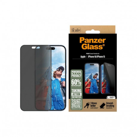 PanzerGlass ekraanikaitse Apple iPhone 16/iPhone 15 klaas must ultra-wide fit